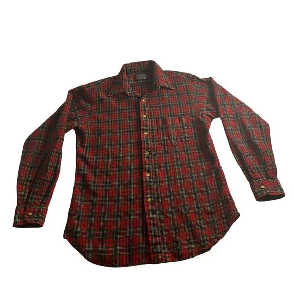 Vintage 90s Pendleton Wool Plaid Flannel Button Down Shirt Red Green Tartan L - Picture 2 of 4